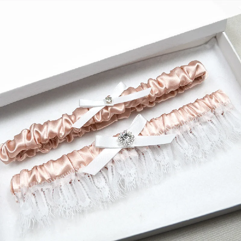 Blush Wedding Garters With Eyelash Lace (15 Colours)