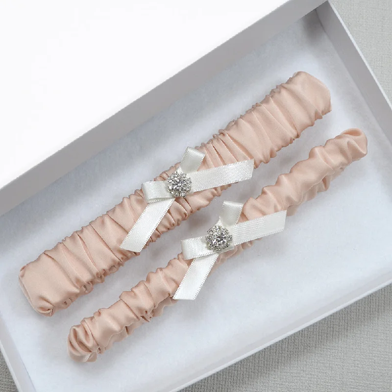 Ellie Vintage Blush Satin Wedding Garter Set For Brides