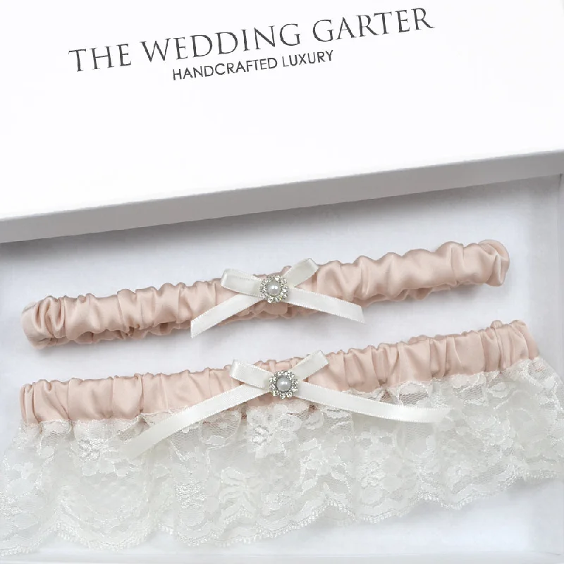 Elsa Lace & Satin Vintage Wedding Garter Set Online