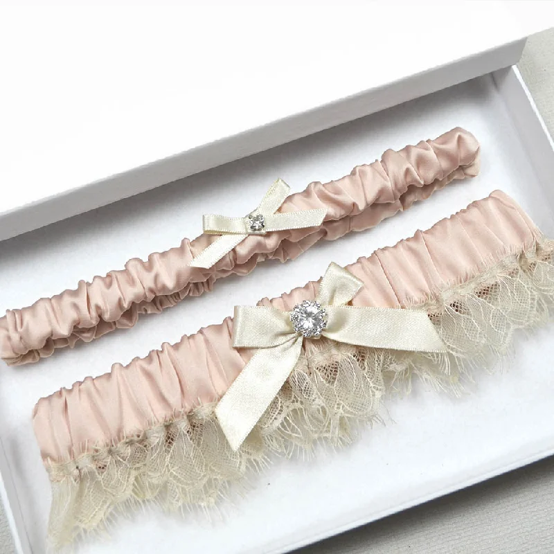 Estelle Dusty Pink & Champagne Nude Wedding Garter Set