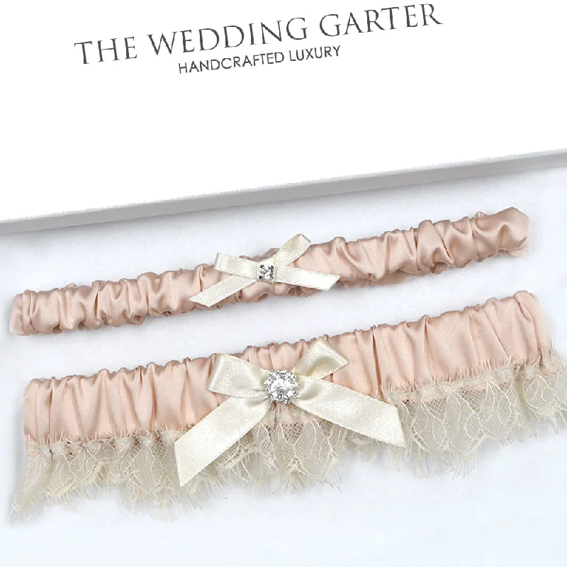 Estelle Dusty Pink & Champagne Nude Wedding Garter Set