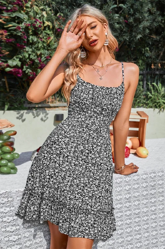 Floral Crisscross Spaghetti Strap Tie Back Dress