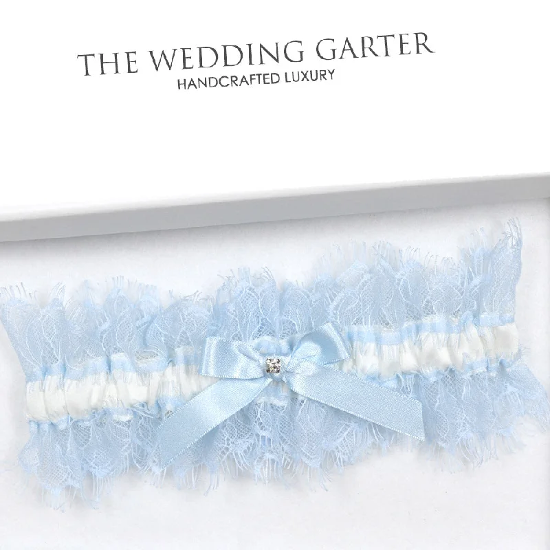 Ivana Ivory Satin and Blue Eyelash Lace Trim Bridal Garter