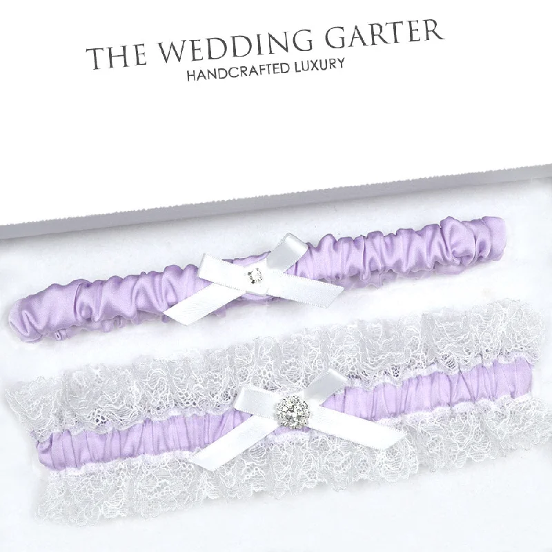 Lilac Satin & Lace Wedding Garter Set