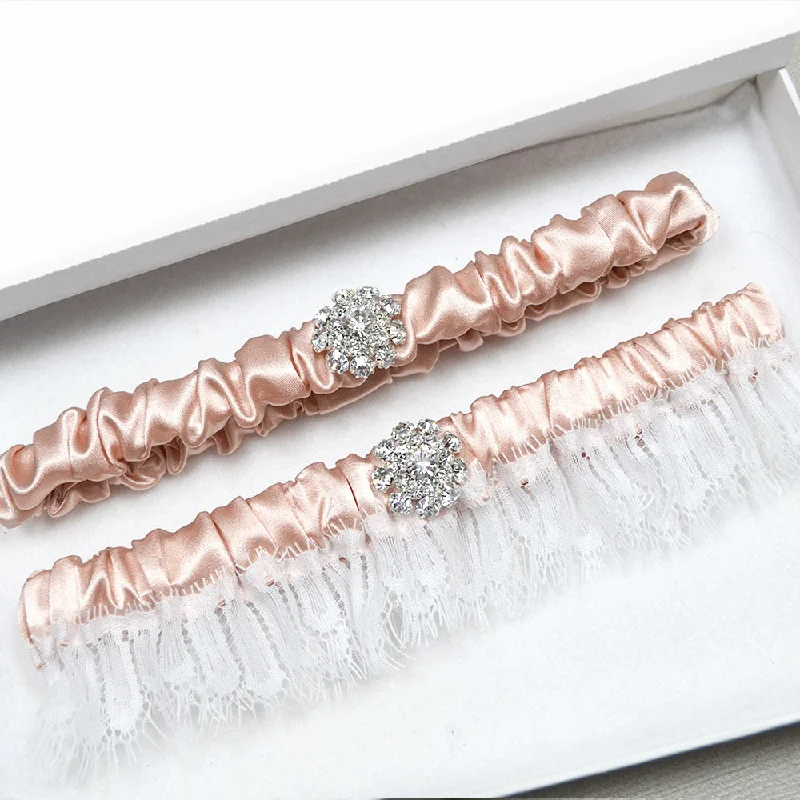 Luxury Blush Satin Wedding Garter Set (More Colours)