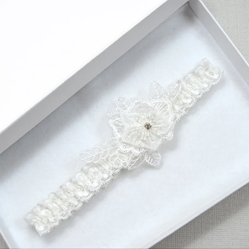 Mila Ivory Floral Stretch Lace Wedding Garter