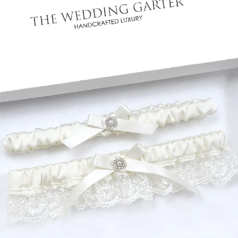 Natasha Romantic Ivory Lace & Satin Bridal Garter Set For Bride