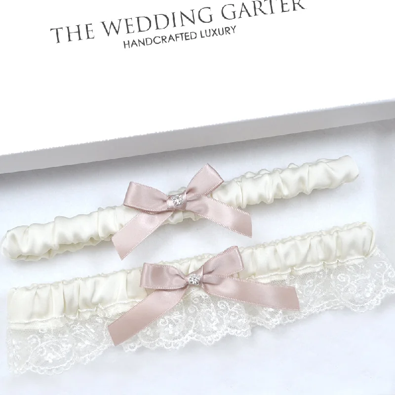 Samantha Dusty Pink & Ivory Lace Satin Bridal Garter Set