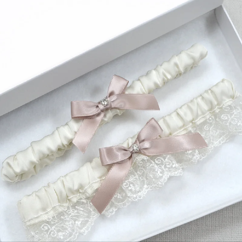 Samantha Dusty Pink & Ivory Lace Satin Bridal Garter Set