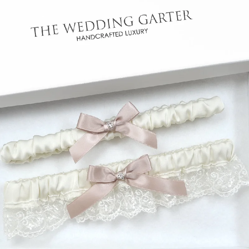 Samantha Dusty Pink & Ivory Lace Satin Bridal Garter Set