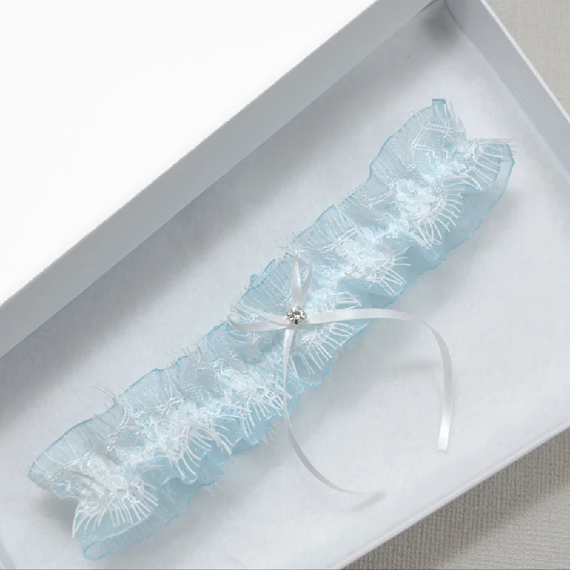 Simone Eyelash Lace & Organza Blue Wedding Garter For Wedding