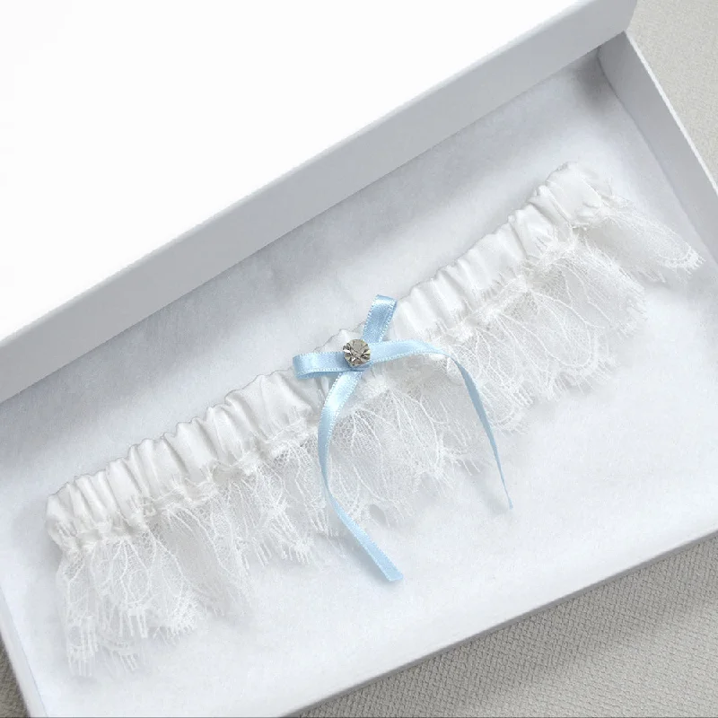 Something Blue White Satin Eyelash Lace Wedding Garter