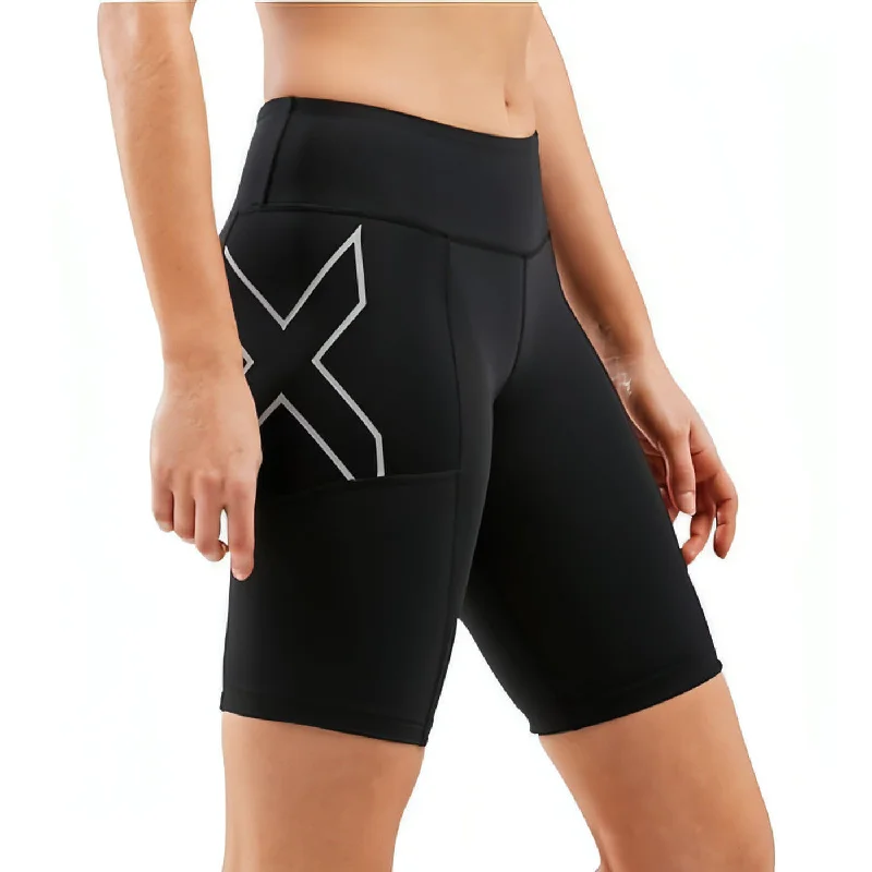 2XU Run Dash Mid Rise Compression Womens Short Running Tights - Black