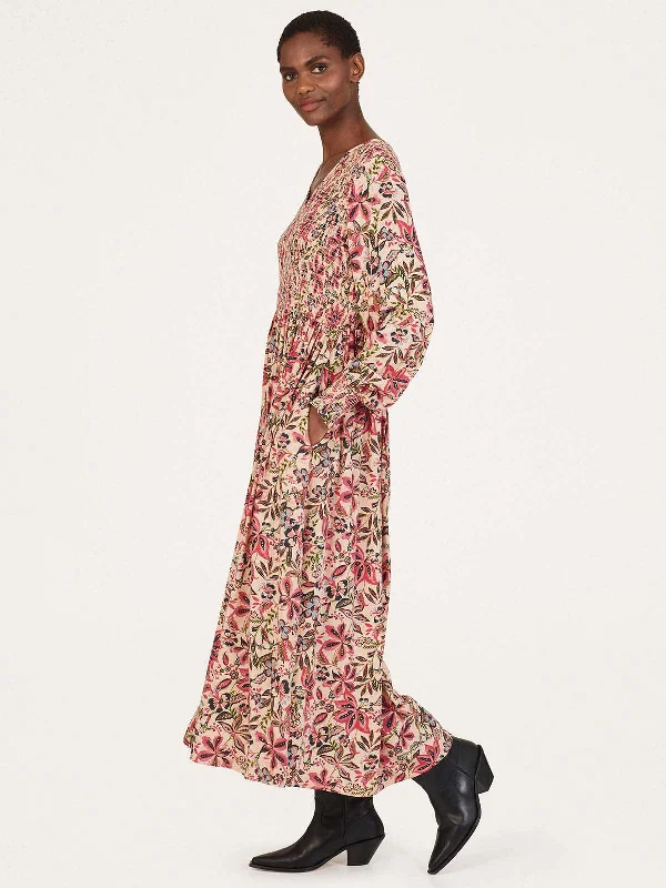 Faye Lenzing™ Ecovero™ Dobby Shirred Midi Dress  - Faded Rose Pink