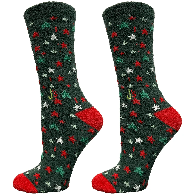 Stars Green Fuzzy Women's Crew Socks