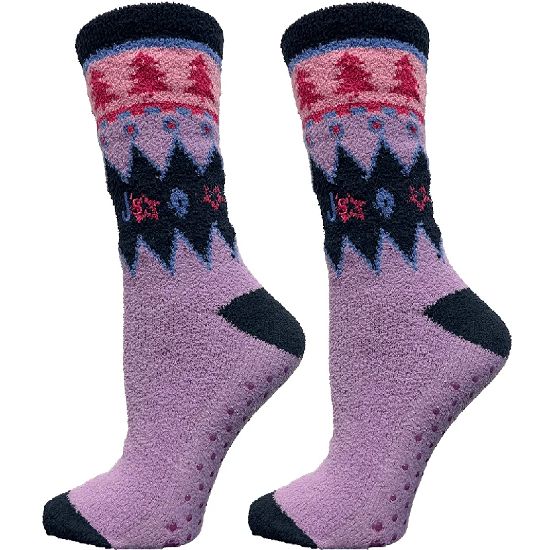 Fair Isle Tree Lavender Fuzzy Women's Crew Socks