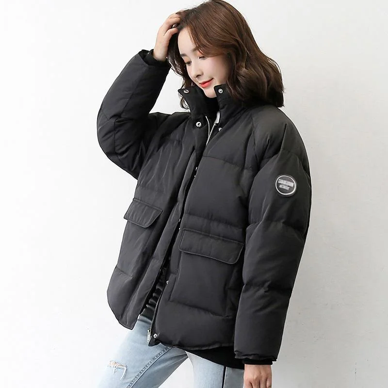 2018 black down coat new high neck down coat pockets fashion down coats