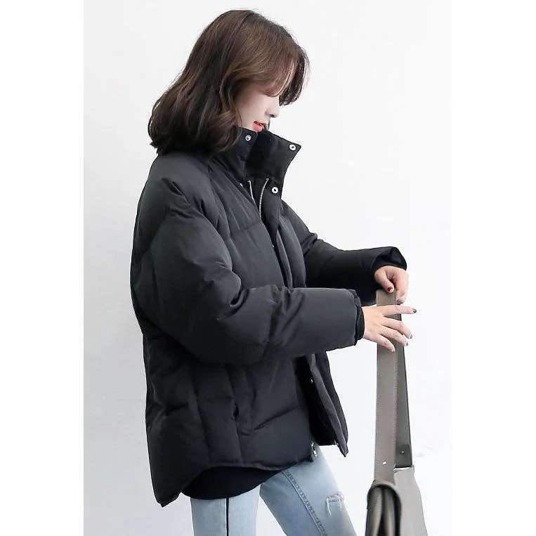 2018 black down coat new high neck down coat pockets fashion down coats