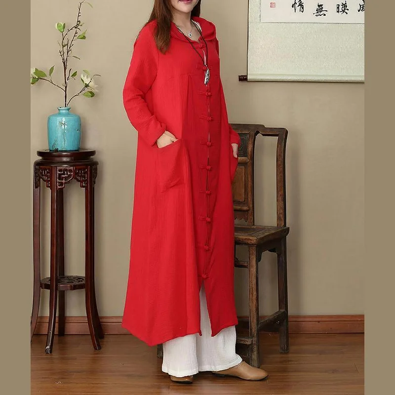 2018 red coat plus size hooded Coats new Chinese Button trench coat