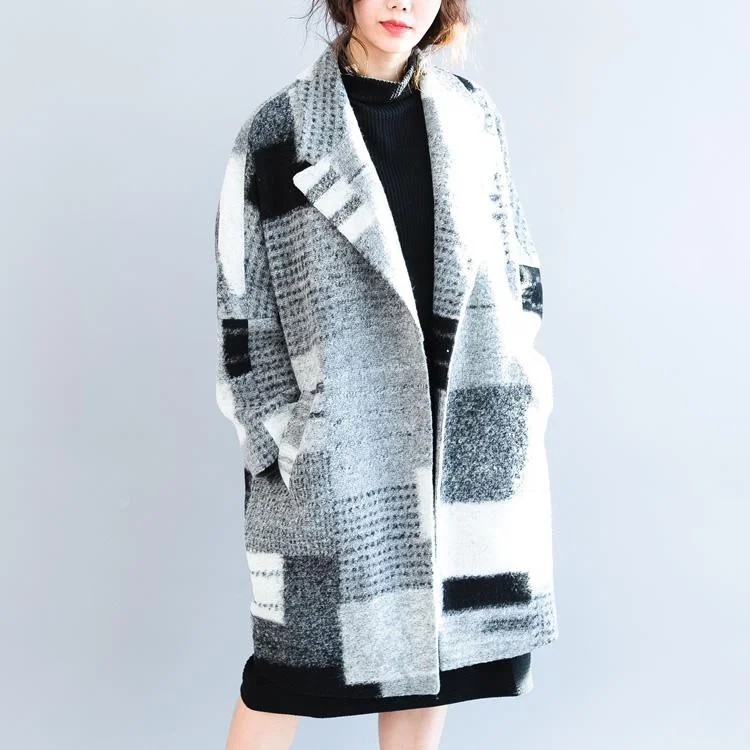 2018 spring women Gray plaid wool jackets oversized woolen coats New long coats