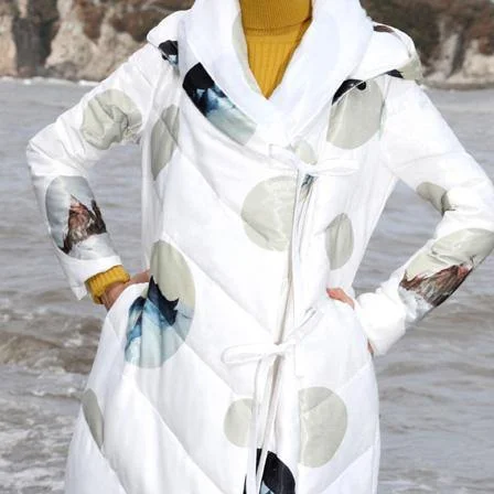 2018 white print duck down coat plus size thick winter jacket hooded winter outwear