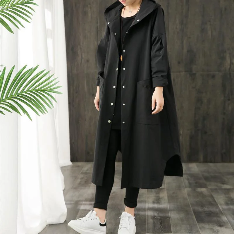 2019 black overcoat oversized trench coat fall outwear hooded asymmetric