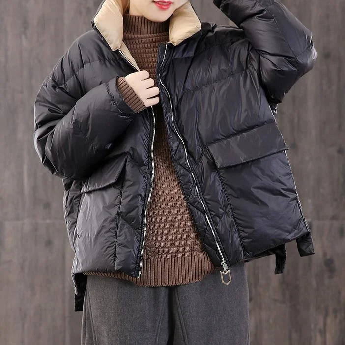 2019 black warm winter coat plussize down jacket zippered side open coats