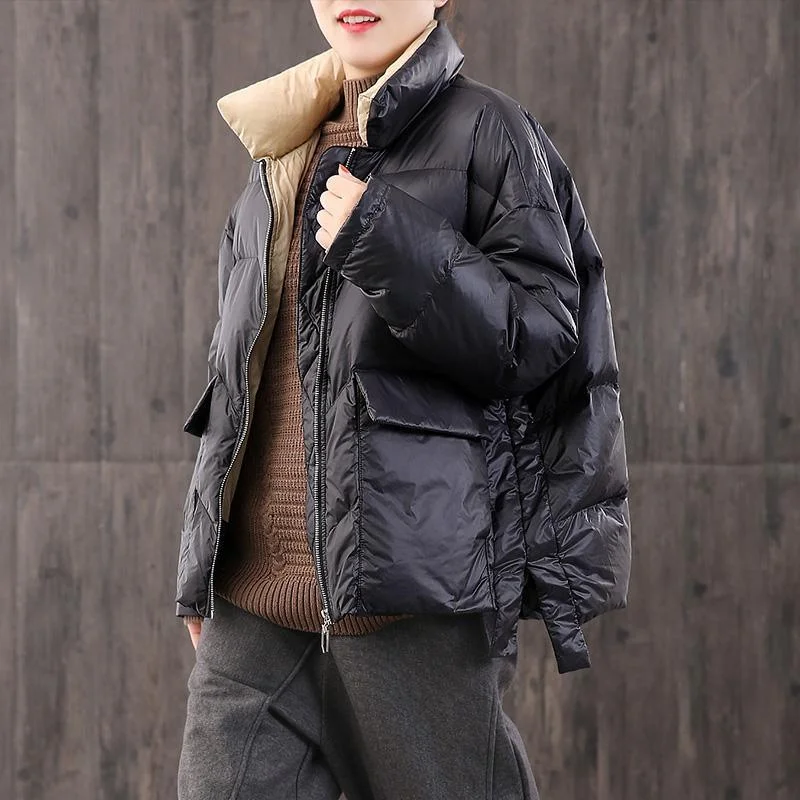 2019 black warm winter coat plussize down jacket zippered side open coats