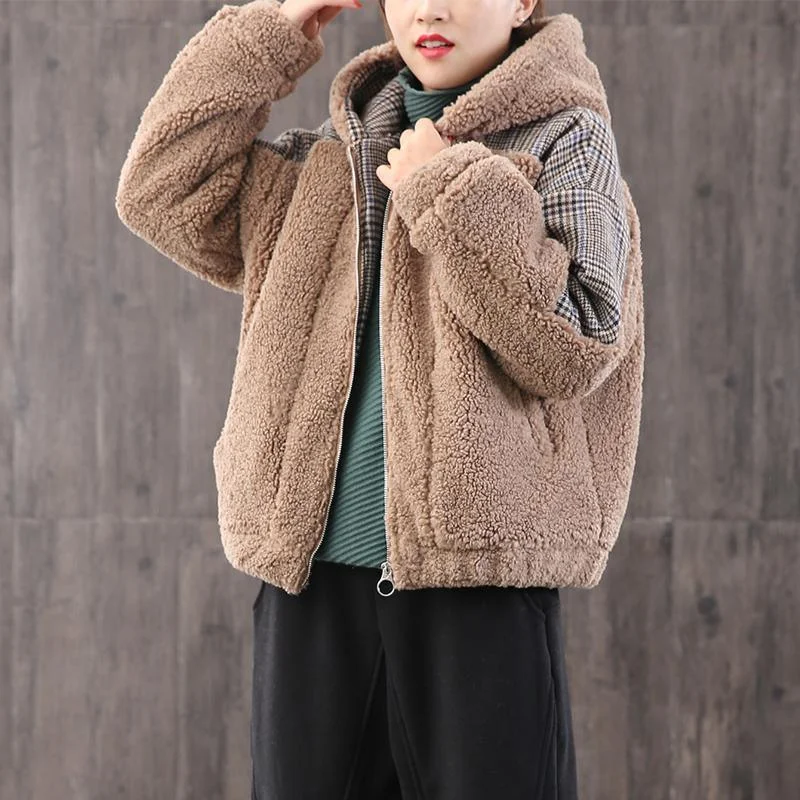 2019 khaki winter women parka trendy plus size snow jackets patchwork hooded outwear