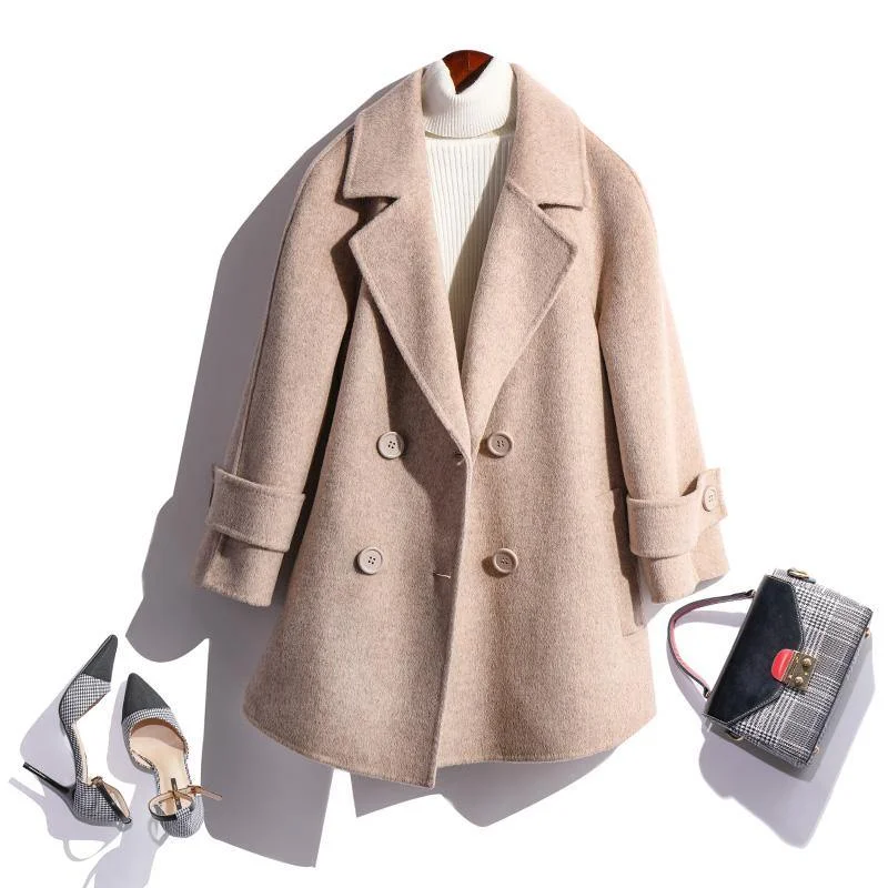 2019 pink Notched collar wool overcoat plus size winter jackets fall jacket double breast