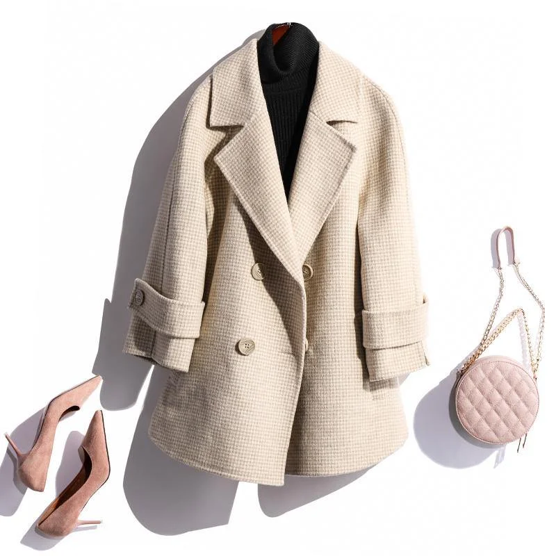 2019 pink Notched collar wool overcoat plus size winter jackets fall jacket double breast