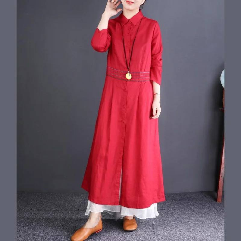 2019 red Coat Women oversize long coats lapel embroidery outwear