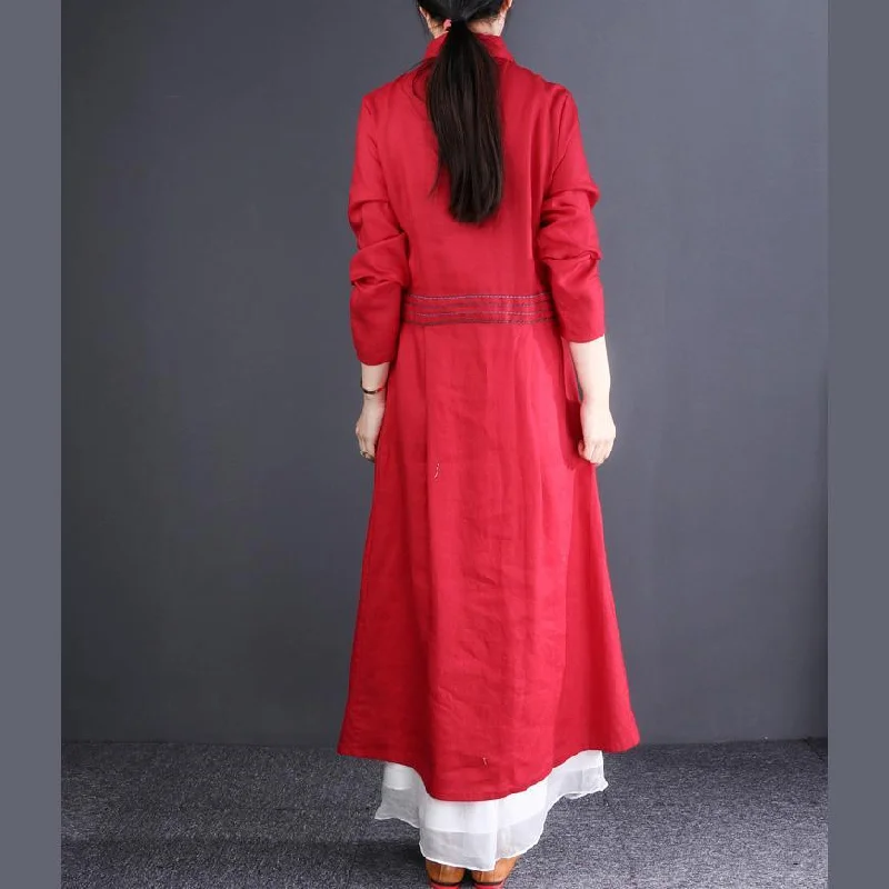 2019 red Coat Women oversize long coats lapel embroidery outwear