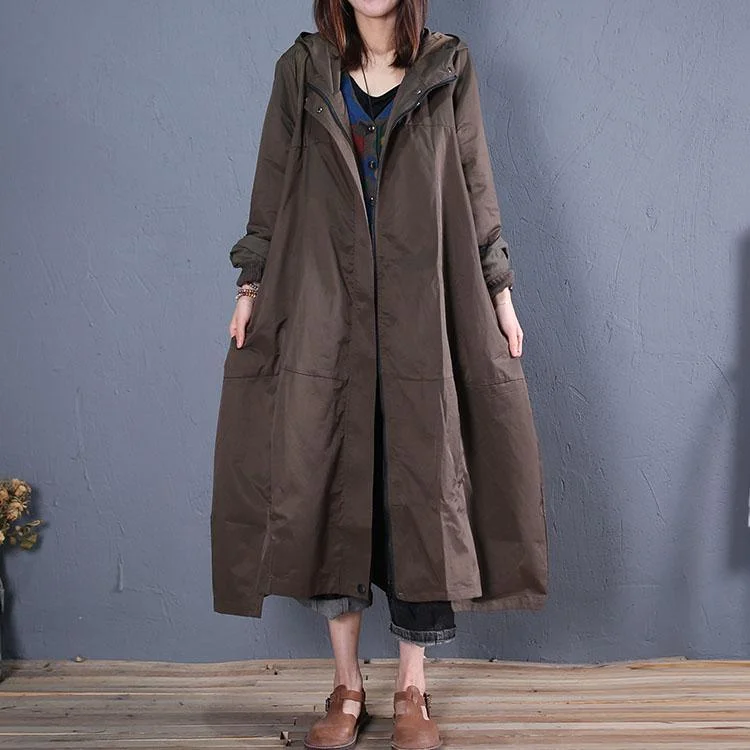 2019 trendy plus size long coat fall women coats army green hooded zippered overcoat