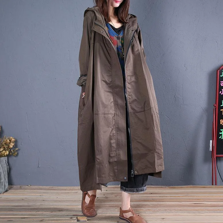 2019 trendy plus size long coat fall women coats army green hooded zippered overcoat