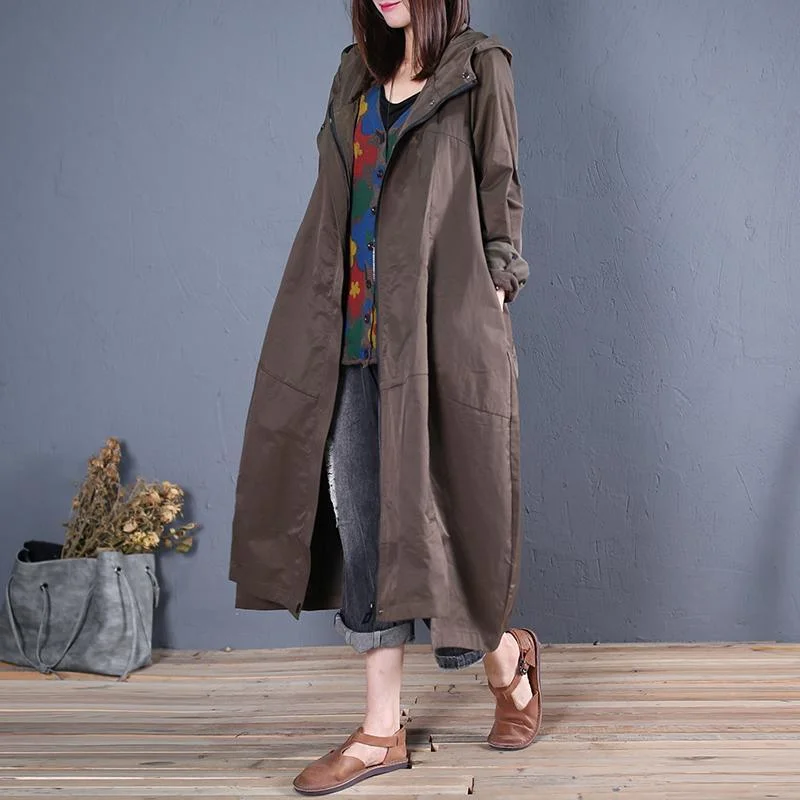 2019 trendy plus size long coat fall women coats army green hooded zippered overcoat