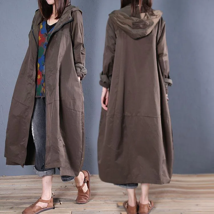 2019 trendy plus size long coat fall women coats army green hooded zippered overcoat