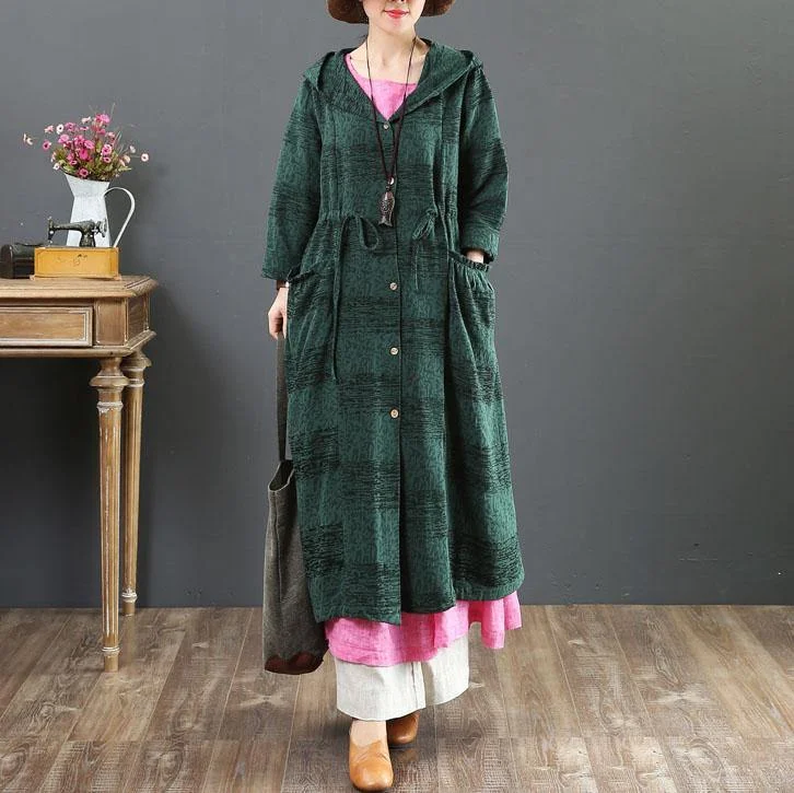 2019green hooded overcoat oversized jackets fall women coats drawstring