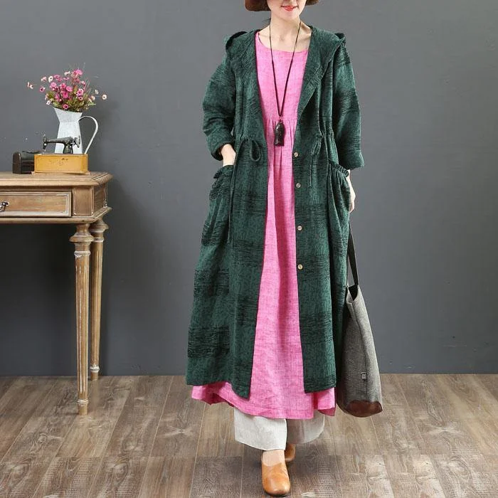 2019green hooded overcoat oversized jackets fall women coats drawstring