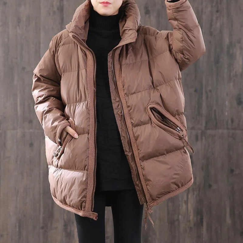 2021 chocolate down coat winter oversize zippered pockets womens parka winter Fine winter outwear