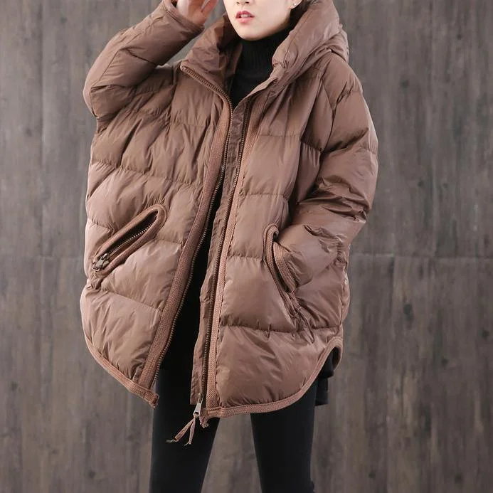 2021 chocolate down coat winter oversize zippered pockets womens parka winter Fine winter outwear