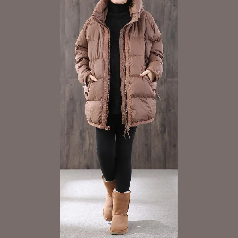 2021 chocolate down coat winter oversize zippered pockets womens parka winter Fine winter outwear