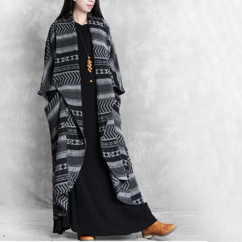 2021 Plus Size Clothing Medium-length Jackets Fall Coat Dark Gray Striped Asymmetric Woolen Coat Women