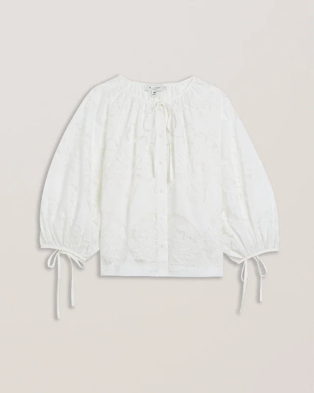 Bacina Lace Puff Sleeve Blouse White