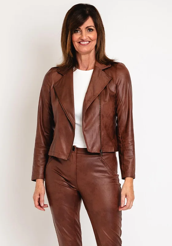 Eva Kayan Studded Detail Faux Leather Jacket, Brown