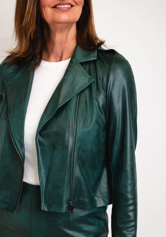 Eva Kayan Studded Detail Faux Leather Jacket, Green