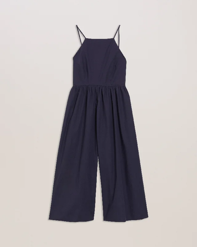 Eze Squared Neck Strappy Cross Over Jumpsuit Dk-Blue