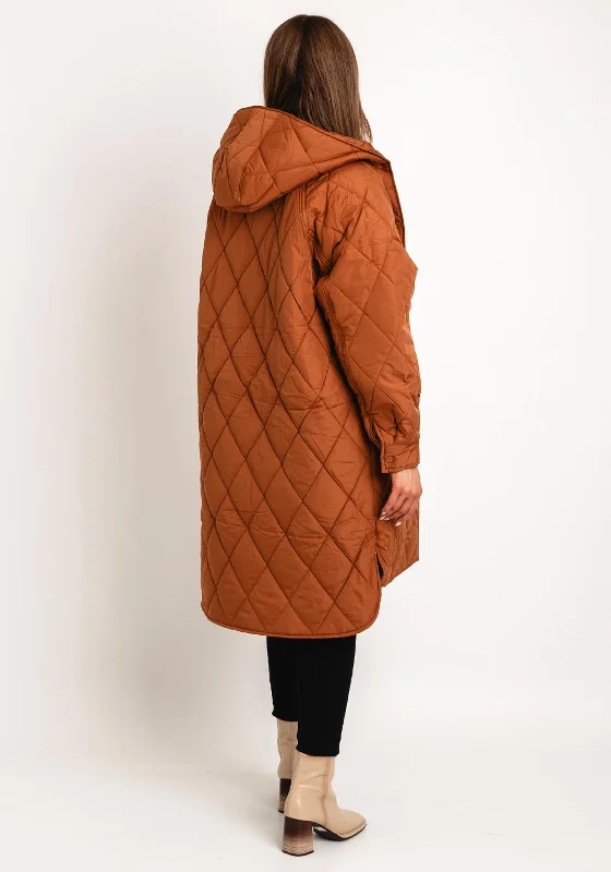 Ichi Hansa Hooded Quilted Coat, Orange Rust