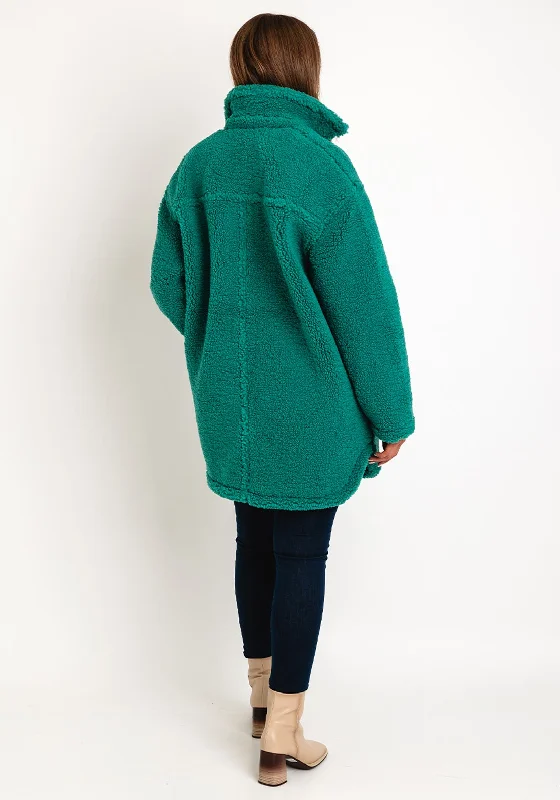 Ichi Hazo Button Up Teddy Coat, Green