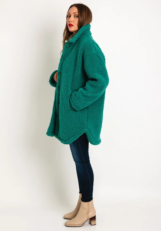 Ichi Hazo Button Up Teddy Coat, Green